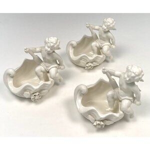 VTG Lot 3 Lenwile ARDALT White Ceramic Cherub Seashell FIGURINE Dish Japan EUC